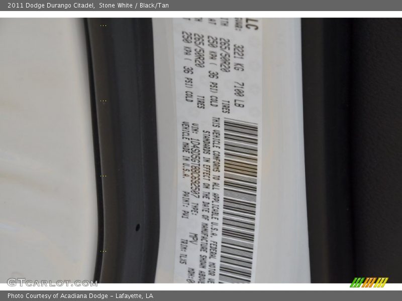 Stone White / Black/Tan 2011 Dodge Durango Citadel