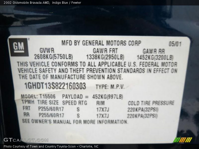 Indigo Blue / Pewter 2002 Oldsmobile Bravada AWD
