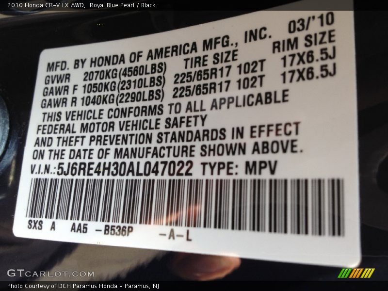 Royal Blue Pearl / Black 2010 Honda CR-V LX AWD
