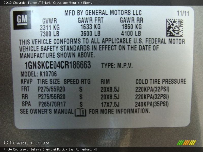 Graystone Metallic / Ebony 2012 Chevrolet Tahoe LTZ 4x4