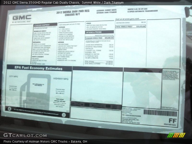 Summit White / Dark Titanium 2012 GMC Sierra 3500HD Regular Cab Dually Chassis