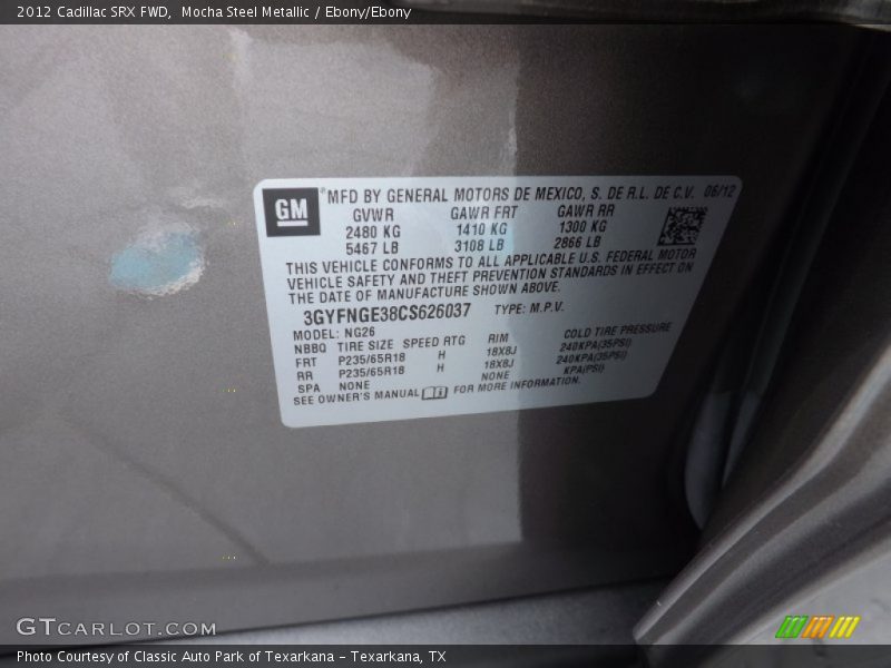 Mocha Steel Metallic / Ebony/Ebony 2012 Cadillac SRX FWD