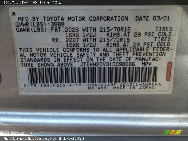 Titanium / Gray 2001 Toyota RAV4 4WD