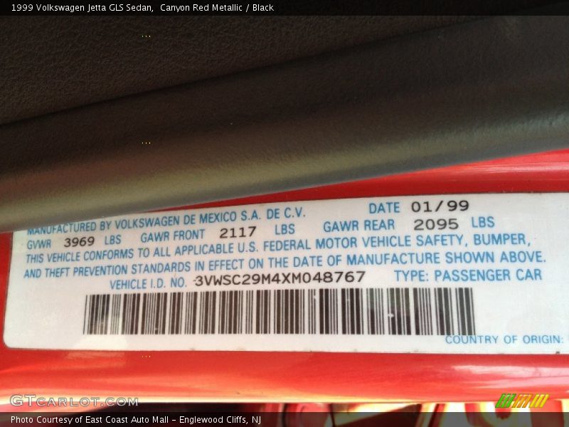 Canyon Red Metallic / Black 1999 Volkswagen Jetta GLS Sedan