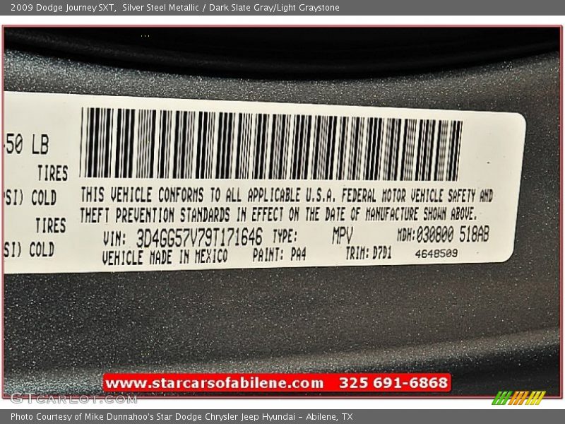 Silver Steel Metallic / Dark Slate Gray/Light Graystone 2009 Dodge Journey SXT