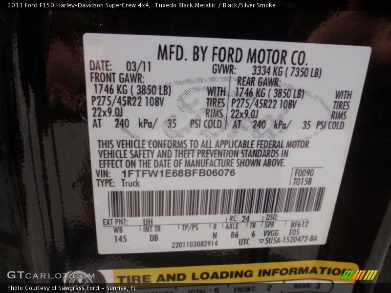 2011 F150 Harley-Davidson SuperCrew 4x4 Tuxedo Black Metallic Color Code UH