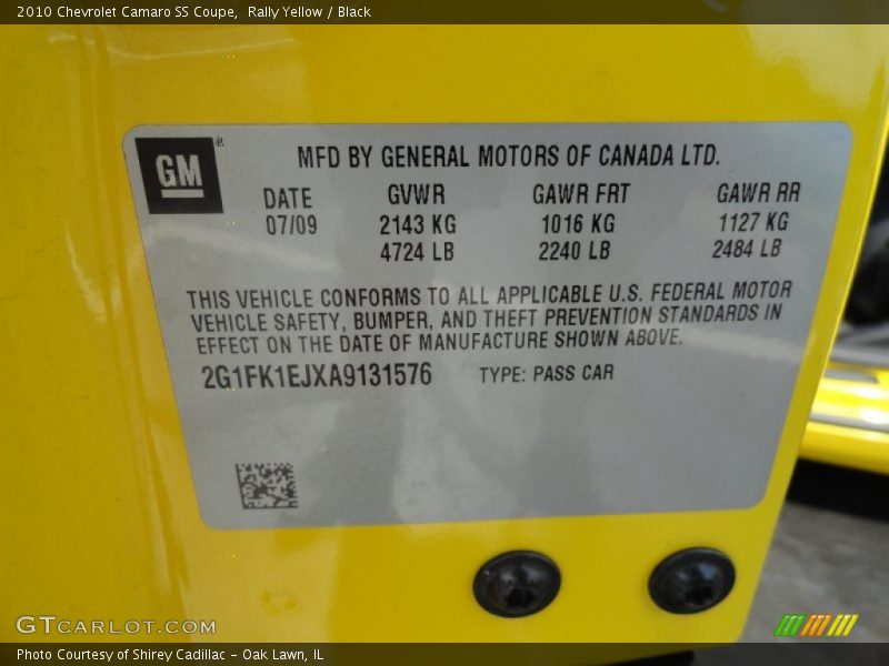 Rally Yellow / Black 2010 Chevrolet Camaro SS Coupe