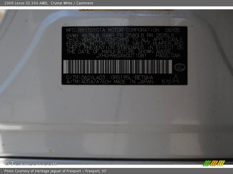 Crystal White / Cashmere 2006 Lexus GS 300 AWD