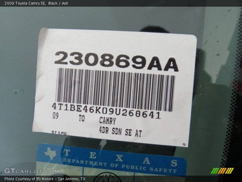 Black / Ash 2009 Toyota Camry SE