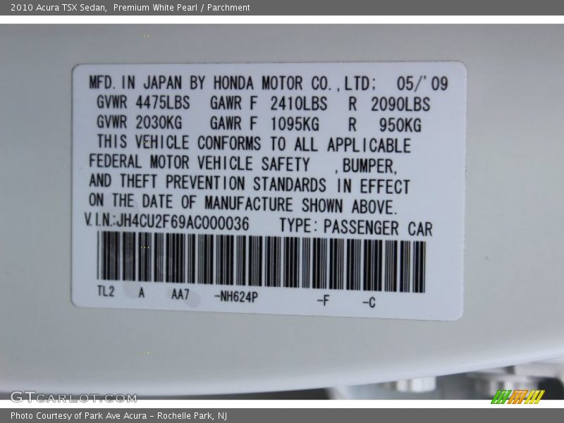 Premium White Pearl / Parchment 2010 Acura TSX Sedan