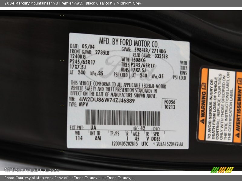 Black Clearcoat / Midnight Grey 2004 Mercury Mountaineer V8 Premier AWD