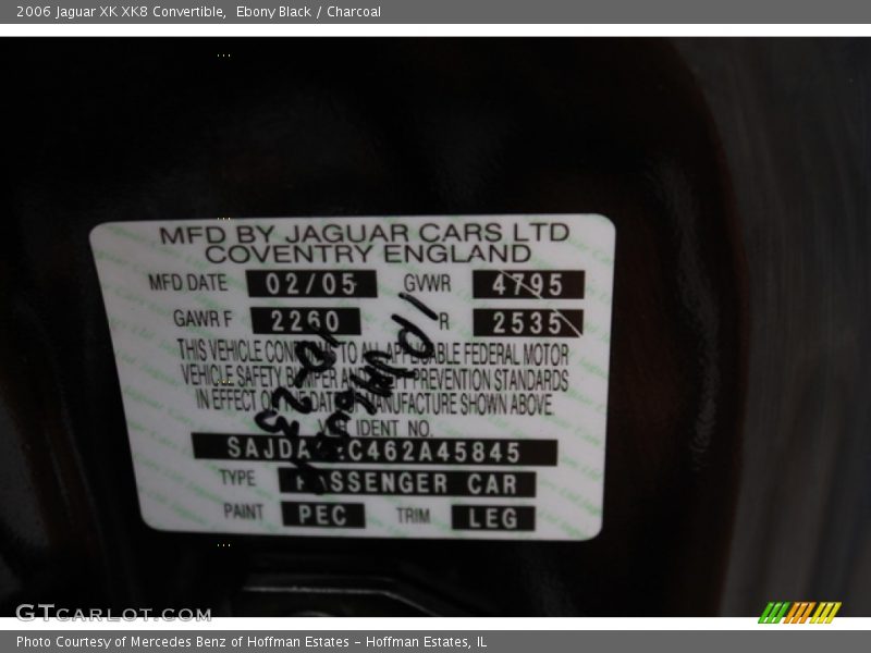 2006 XK XK8 Convertible Ebony Black Color Code PEC