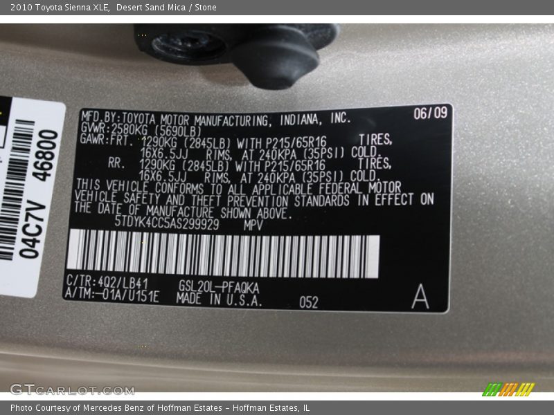 Desert Sand Mica / Stone 2010 Toyota Sienna XLE