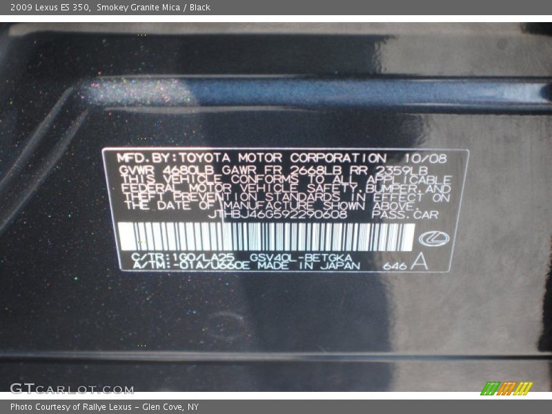 Smokey Granite Mica / Black 2009 Lexus ES 350