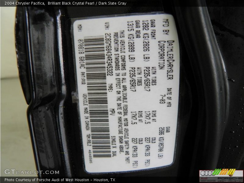 Brilliant Black Crystal Pearl / Dark Slate Gray 2004 Chrysler Pacifica