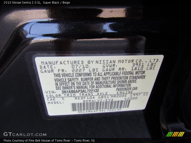 Super Black / Beige 2010 Nissan Sentra 2.0 SL