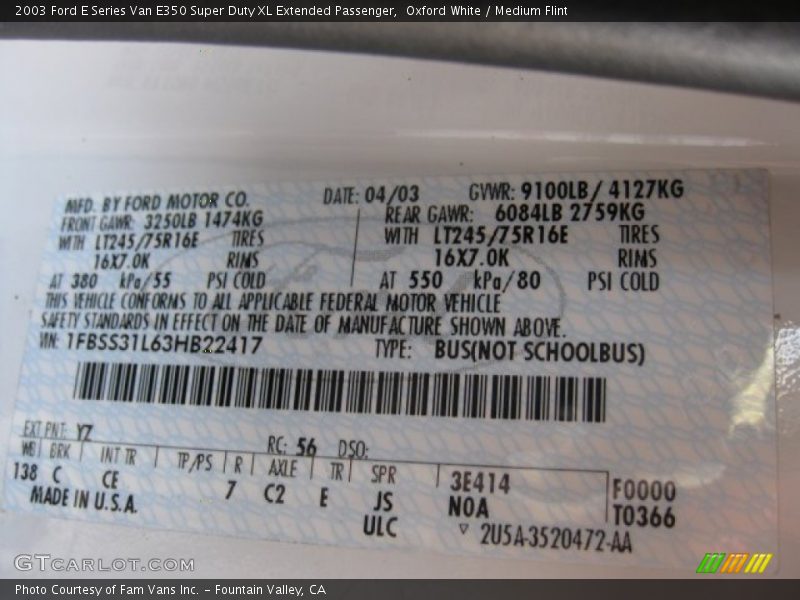 Oxford White / Medium Flint 2003 Ford E Series Van E350 Super Duty XL Extended Passenger