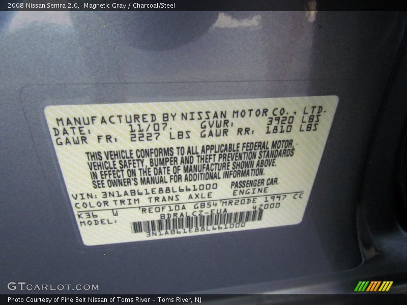 Magnetic Gray / Charcoal/Steel 2008 Nissan Sentra 2.0