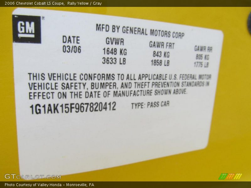 Rally Yellow / Gray 2006 Chevrolet Cobalt LS Coupe