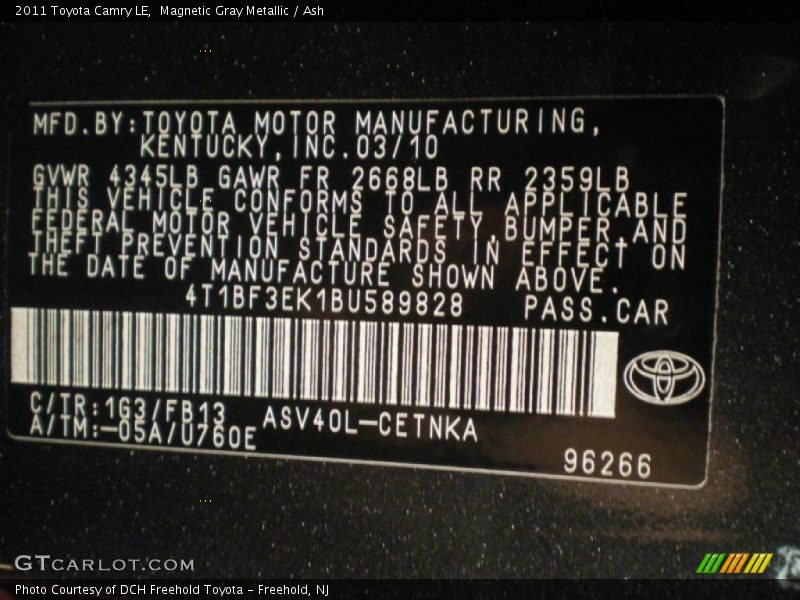 Magnetic Gray Metallic / Ash 2011 Toyota Camry LE