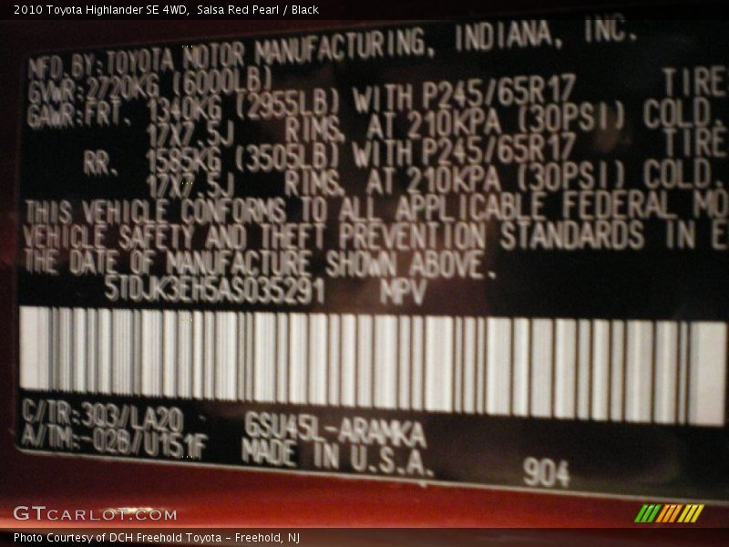 Salsa Red Pearl / Black 2010 Toyota Highlander SE 4WD