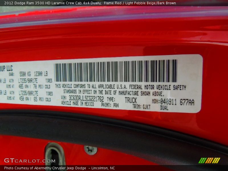 2012 Ram 3500 HD Laramie Crew Cab 4x4 Dually Flame Red Color Code PR4