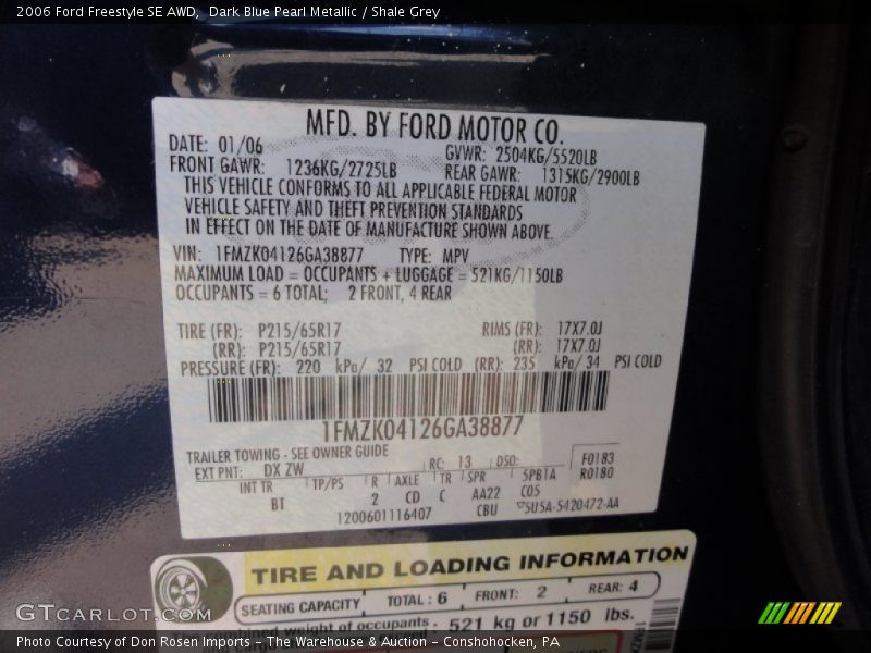 Dark Blue Pearl Metallic / Shale Grey 2006 Ford Freestyle SE AWD