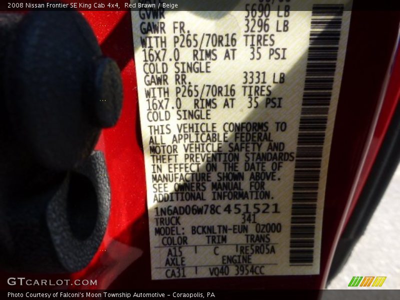 Red Brawn / Beige 2008 Nissan Frontier SE King Cab 4x4