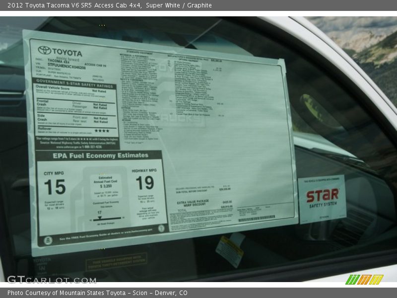  2012 Tacoma V6 SR5 Access Cab 4x4 Window Sticker