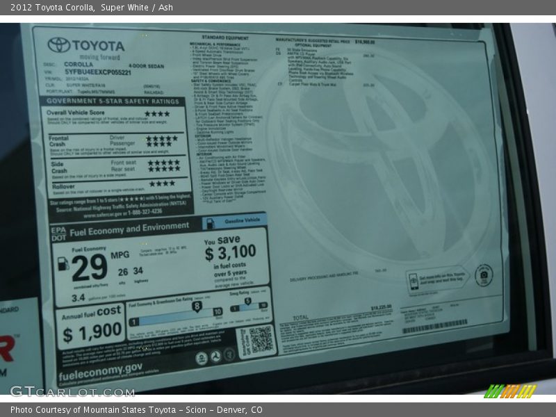 Super White / Ash 2012 Toyota Corolla