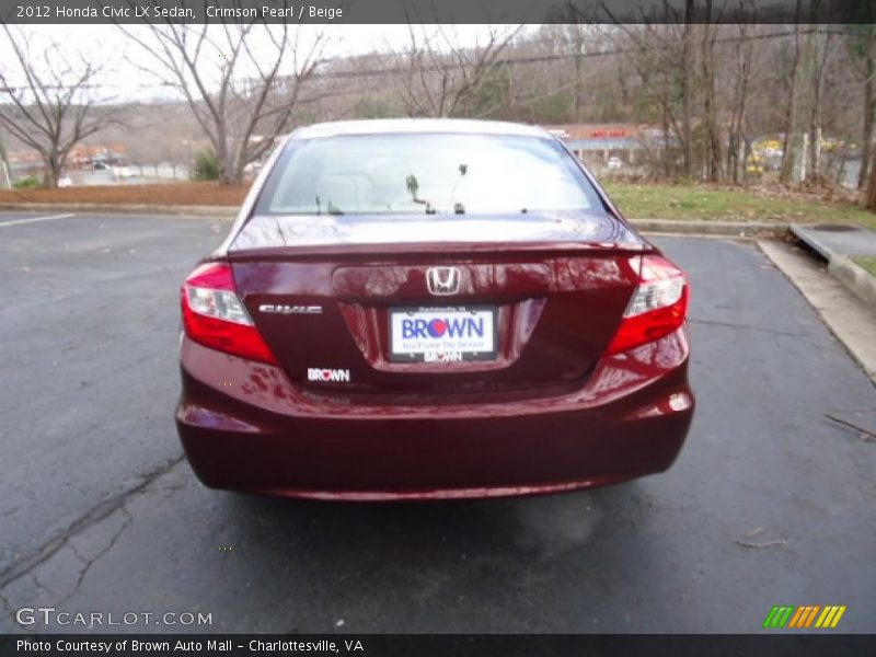 Crimson Pearl / Beige 2012 Honda Civic LX Sedan