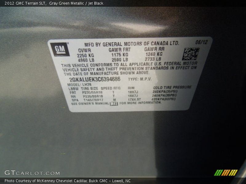 Gray Green Metallic / Jet Black 2012 GMC Terrain SLT