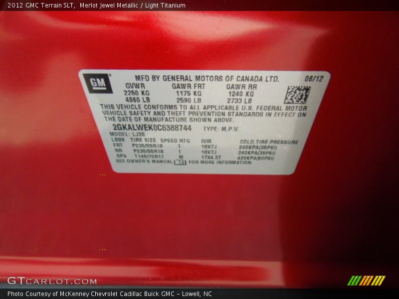 Merlot Jewel Metallic / Light Titanium 2012 GMC Terrain SLT