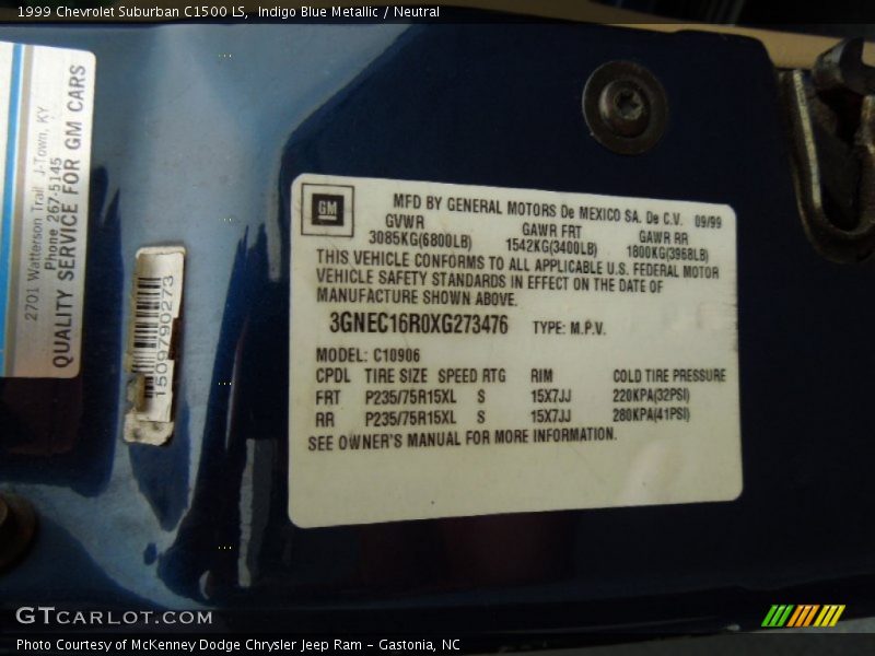 Indigo Blue Metallic / Neutral 1999 Chevrolet Suburban C1500 LS