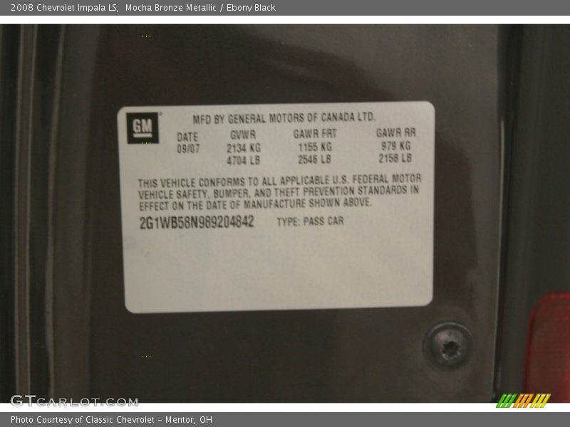 Mocha Bronze Metallic / Ebony Black 2008 Chevrolet Impala LS