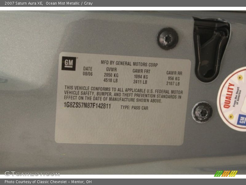 Ocean Mist Metallic / Gray 2007 Saturn Aura XE