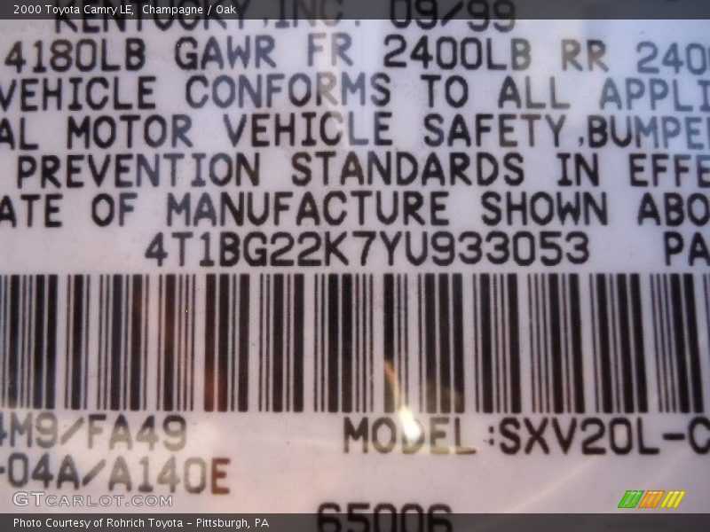 Champagne / Oak 2000 Toyota Camry LE