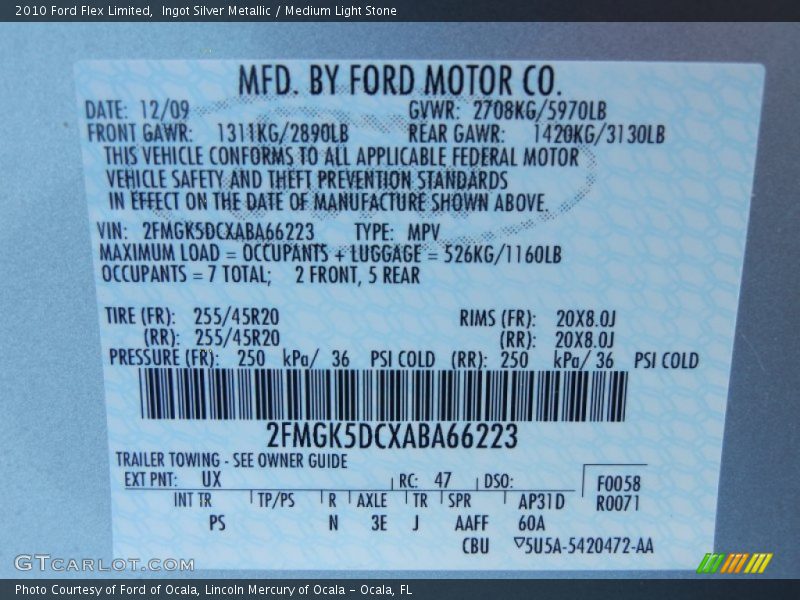 Ingot Silver Metallic / Medium Light Stone 2010 Ford Flex Limited