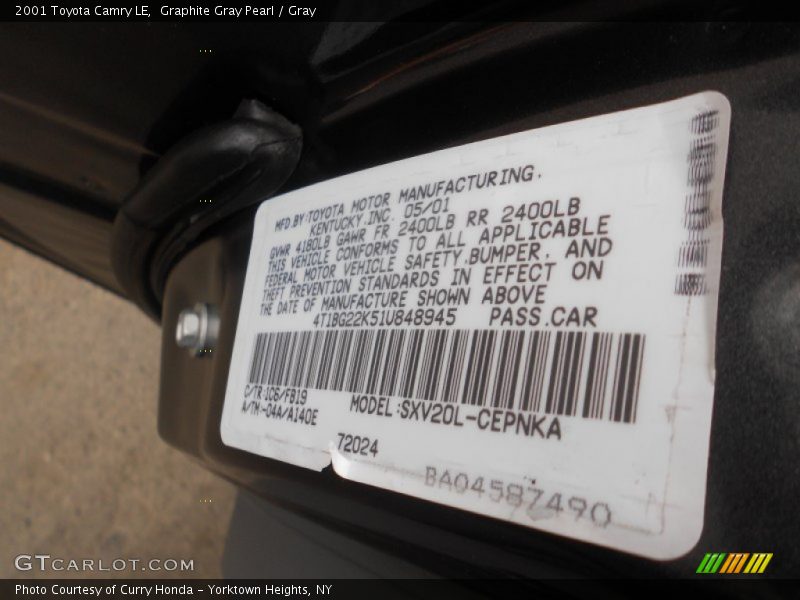 Graphite Gray Pearl / Gray 2001 Toyota Camry LE