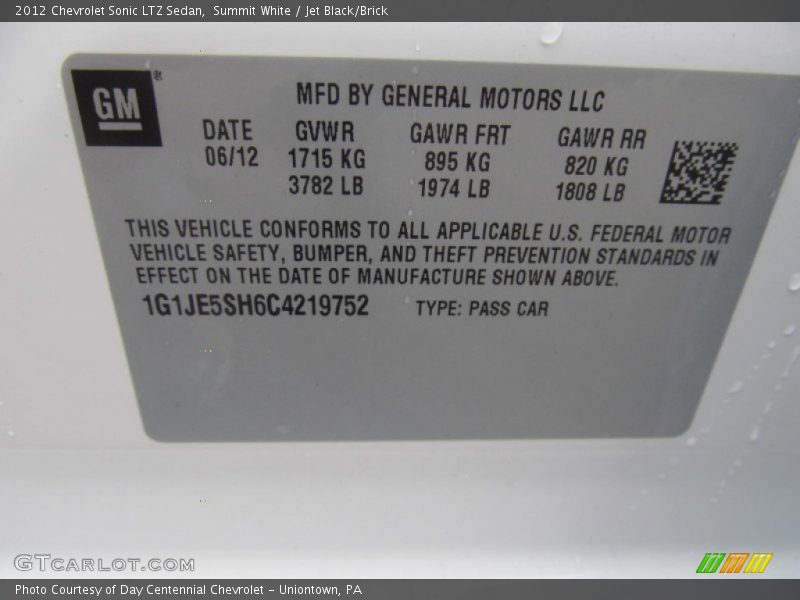 Summit White / Jet Black/Brick 2012 Chevrolet Sonic LTZ Sedan