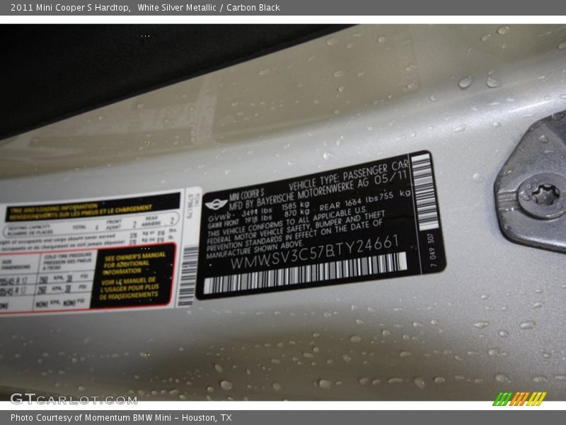 White Silver Metallic / Carbon Black 2011 Mini Cooper S Hardtop