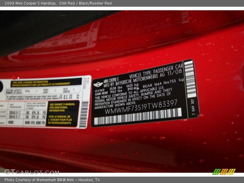 Chili Red / Black/Rooster Red 2009 Mini Cooper S Hardtop