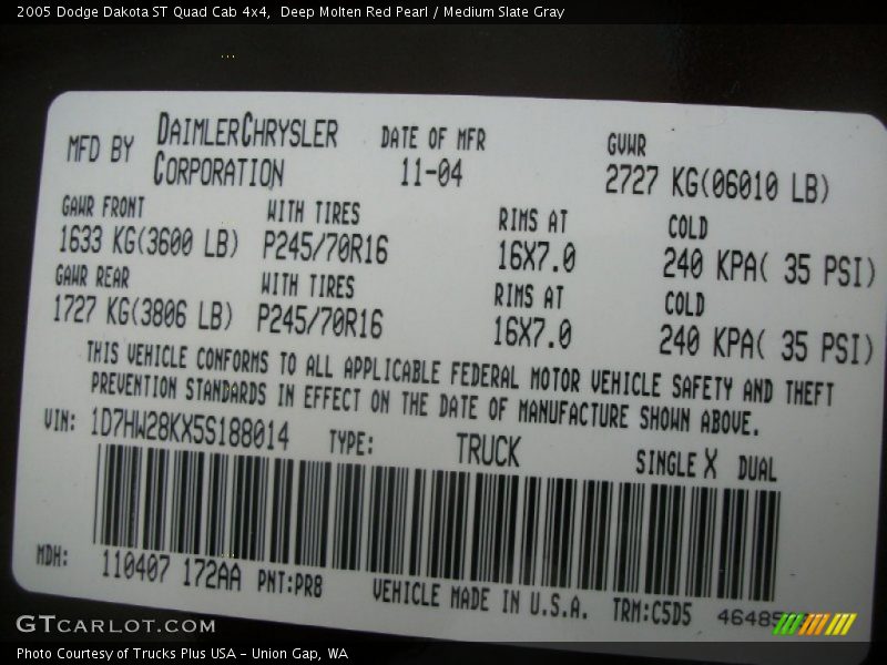 Deep Molten Red Pearl / Medium Slate Gray 2005 Dodge Dakota ST Quad Cab 4x4