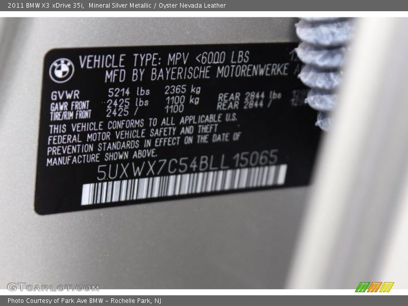 Mineral Silver Metallic / Oyster Nevada Leather 2011 BMW X3 xDrive 35i