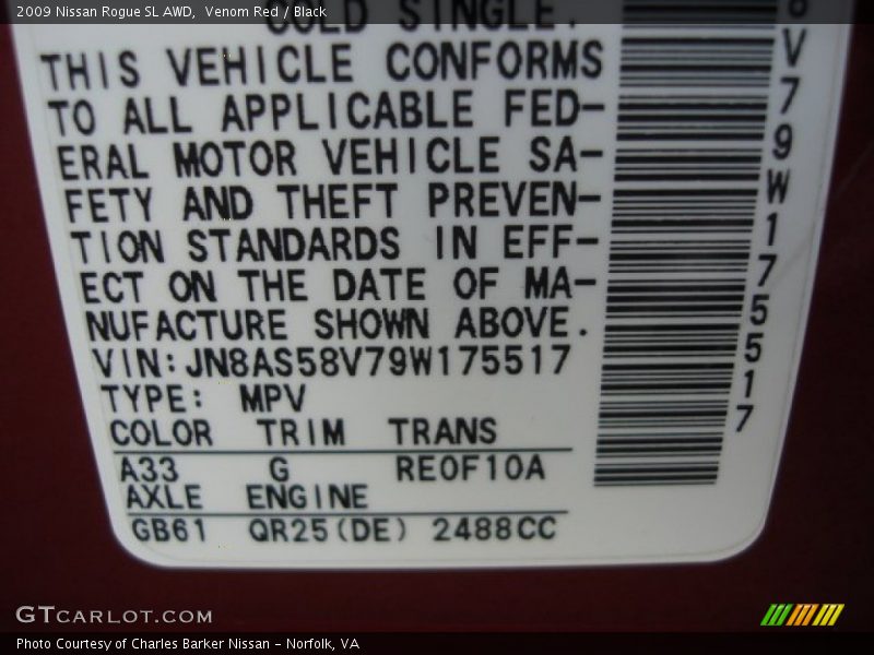 Venom Red / Black 2009 Nissan Rogue SL AWD