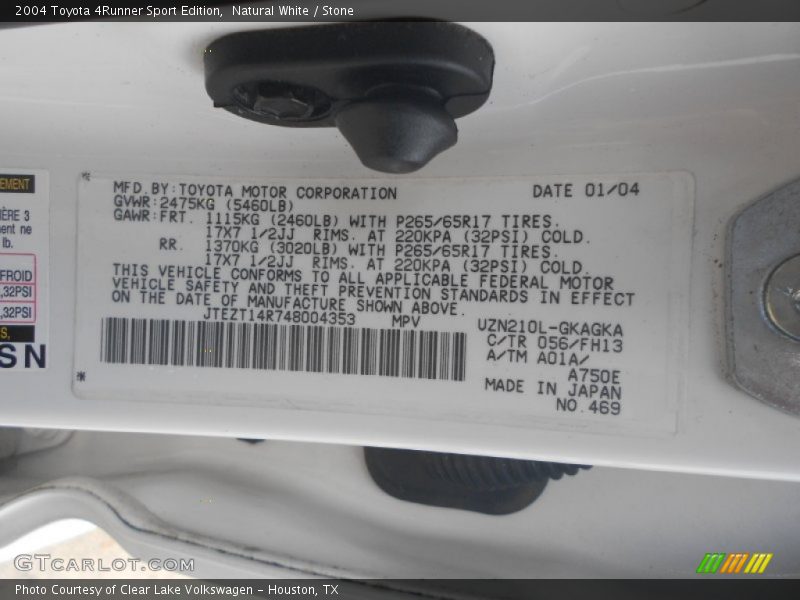 2004 4Runner Sport Edition Natural White Color Code 056