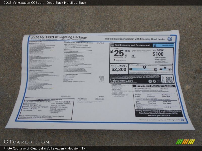 Deep Black Metallic / Black 2013 Volkswagen CC Sport