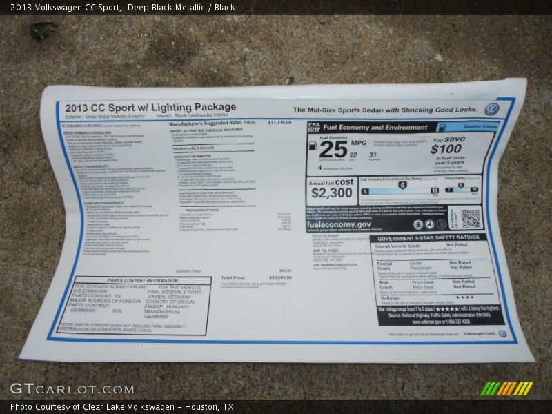 Deep Black Metallic / Black 2013 Volkswagen CC Sport