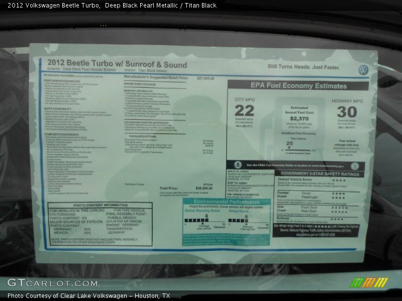 Deep Black Pearl Metallic / Titan Black 2012 Volkswagen Beetle Turbo