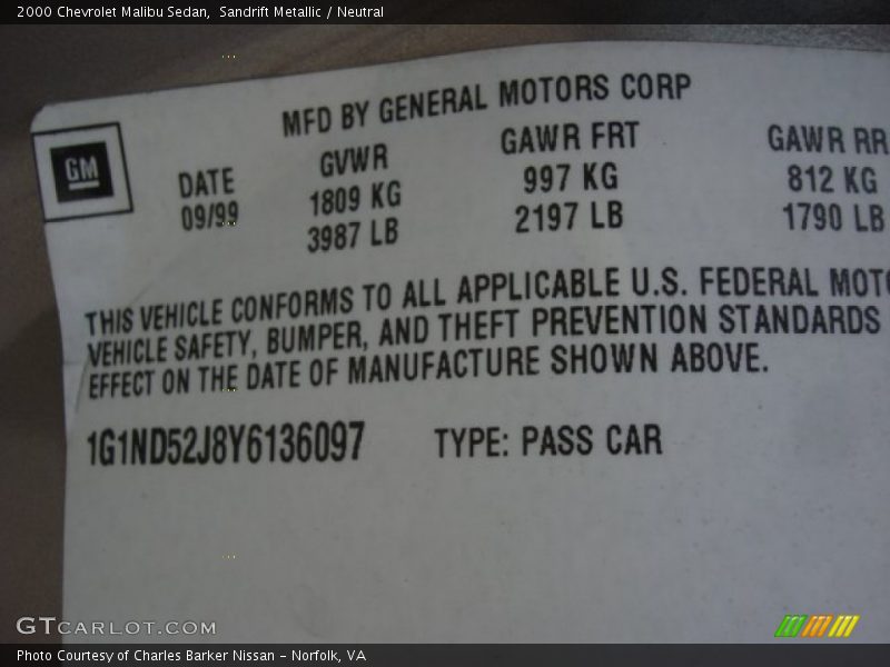 Sandrift Metallic / Neutral 2000 Chevrolet Malibu Sedan